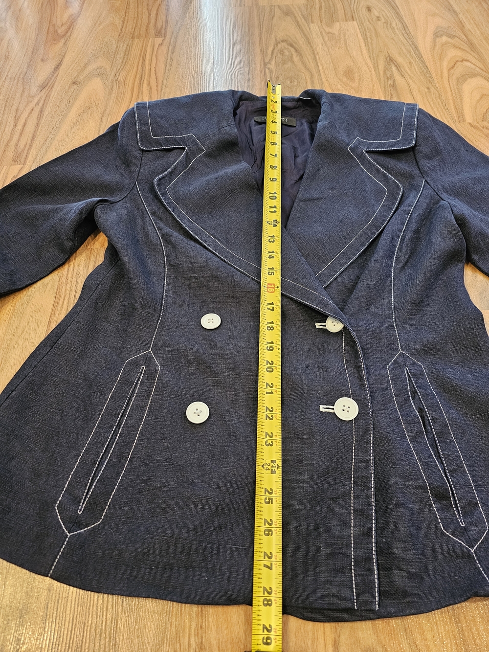 Vintage Ellen Tracy 100% Linen Navy Sailor Collar Blazer Jacket - Picture 13 of 15